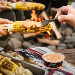 Dare Smoked Pimento being spread on a corn at at bbq