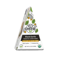 A package of Nuts for Cheese Black Garlic vegan cheese