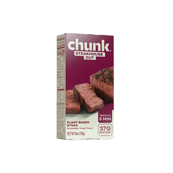 A package of the Chunk Steakhouse Cut plant based vegan steak 6oz