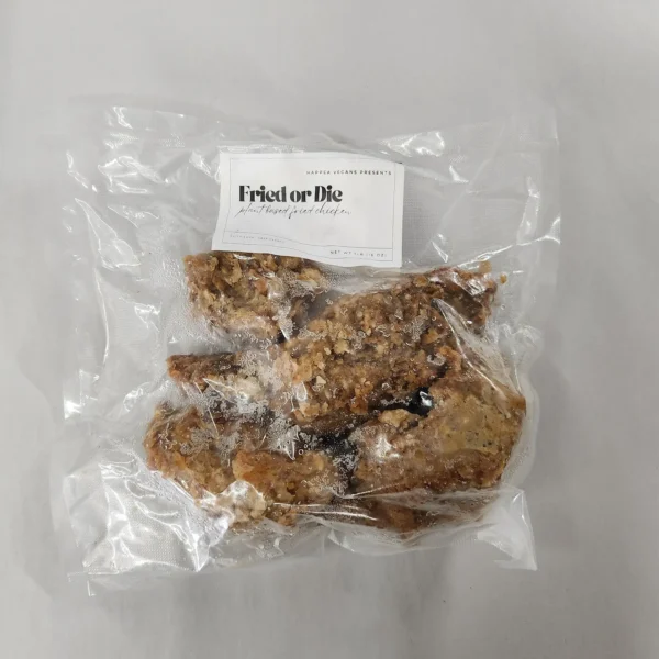 A package of vegan fried chicken from happea vegans