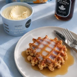 Monty's vegan butter on a waffle and plate