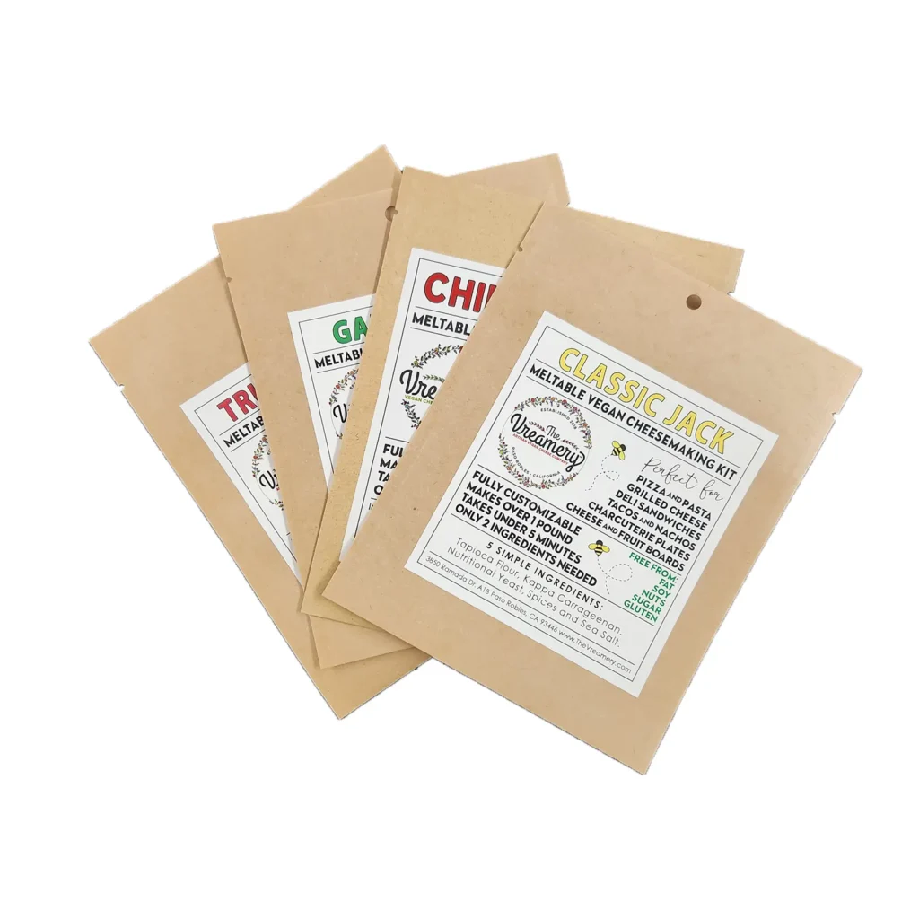 4 meltable cheese kits on a white background