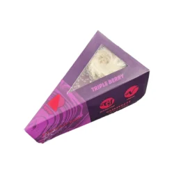 a package of rawdacious triple berry cheesecake on a white background