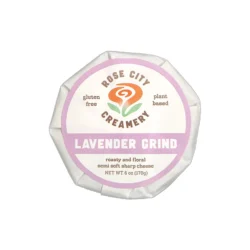 a package of coffee lavender vegan cheese on a white background