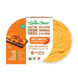 a package of vegan spicy chipotle queen cheese on a white background