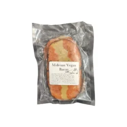 a package of vegan bacon on a white background