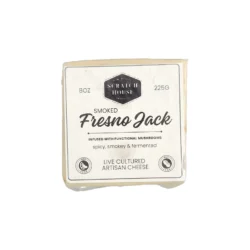 vegan smoked fresno jack on a white background