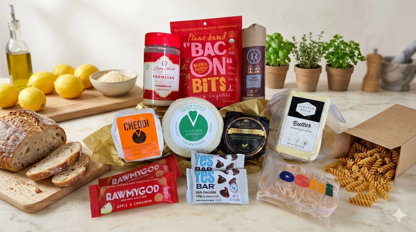 Vegan ingredients in a pasta themed subscription box