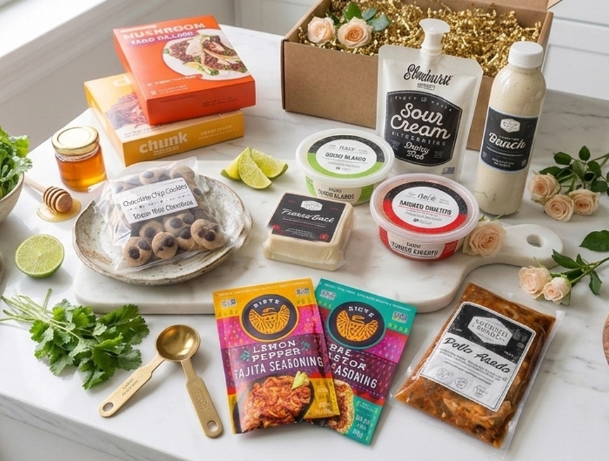 Vegan food ingredients for a Mexican themed subscription box