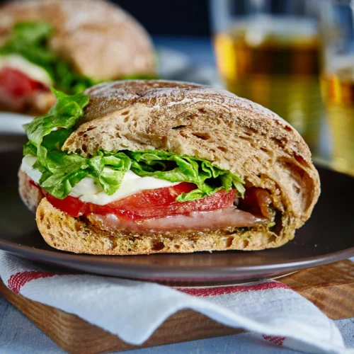 Tomato, basi and Mozzarella on a ciabatta bread