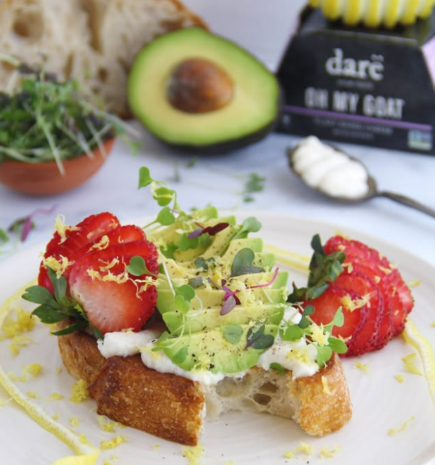 Dre brand vegan goat cheese on avocado toast