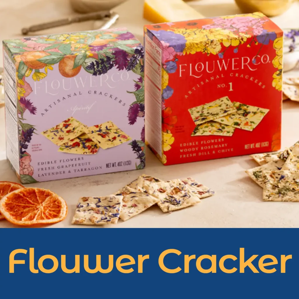 2 boxes o Flouwer Crackers on a table