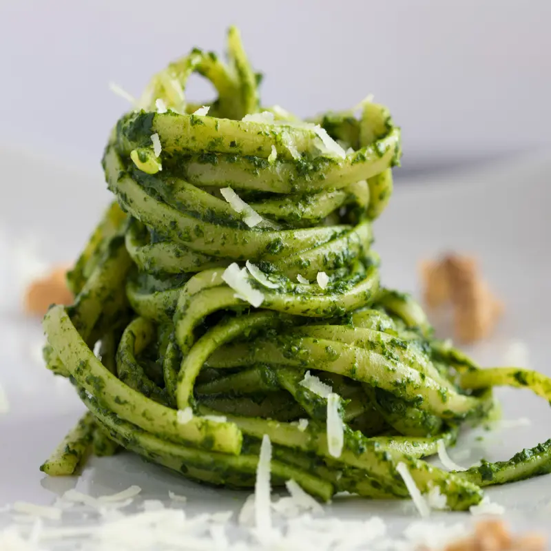 bowl of pesto pasta