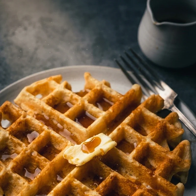 Waffle with butter and syrup